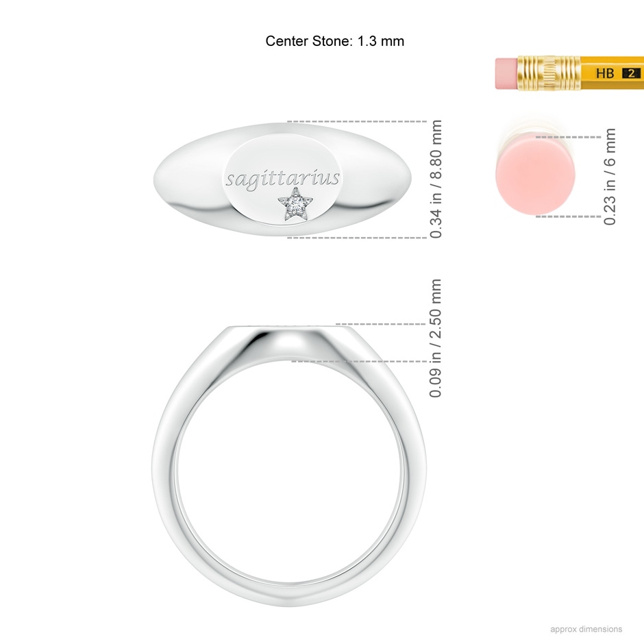 1.3mm FGVS Lab-Grown Diamond Sagittarius Engraved Signet Ring in White Gold ruler