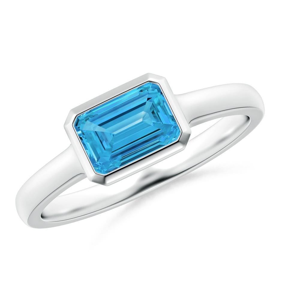 7x5mm Labgrown East-West Emerald-Cut Lab-Grown Fancy Intense Blue Diamond Solitaire Ring in Bezel Setting in P950 Platinum 