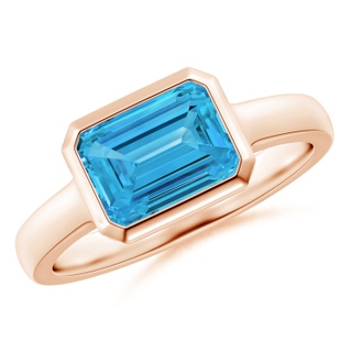 8.5x6.5mm Labgrown East-West Emerald-Cut Lab-Grown Fancy Intense Blue Diamond Solitaire Ring in Bezel Setting in 9K Rose Gold