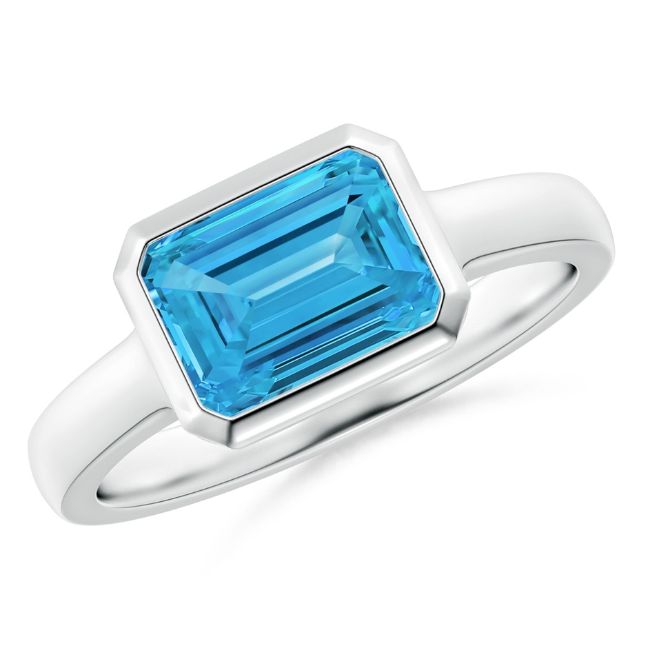 8.5x6.5mm Labgrown East-West Emerald-Cut Lab-Grown Fancy Intense Blue Diamond Solitaire Ring in Bezel Setting in P950 Platinum 