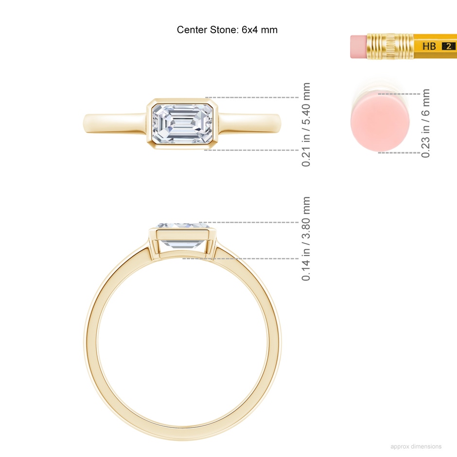 6x4mm FGVS Lab-Grown East-West Emerald-Cut Diamond Solitaire Ring in 18K Yellow Gold ruler
