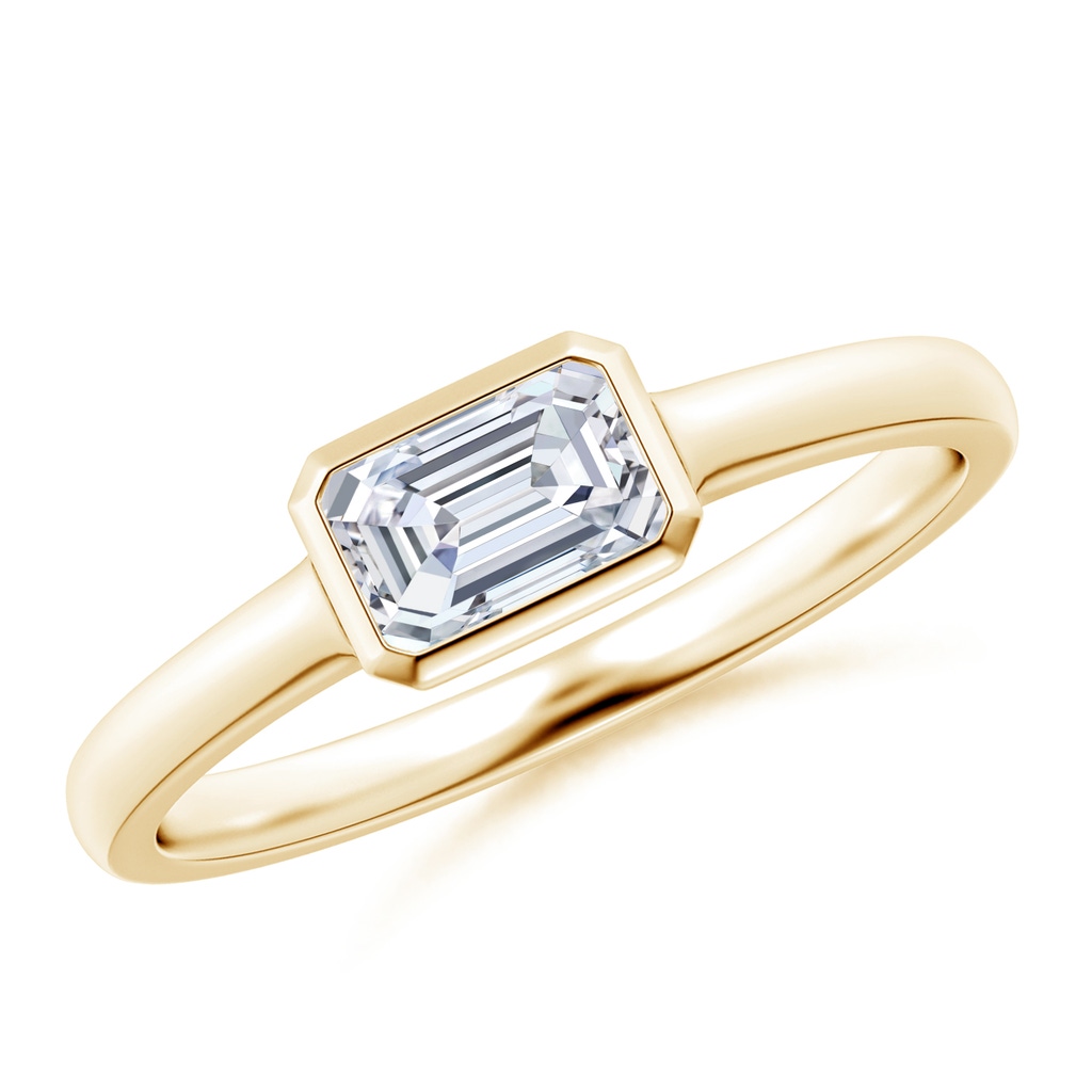 6x4mm FGVS Lab-Grown East-West Emerald-Cut Diamond Solitaire Ring in Yellow Gold