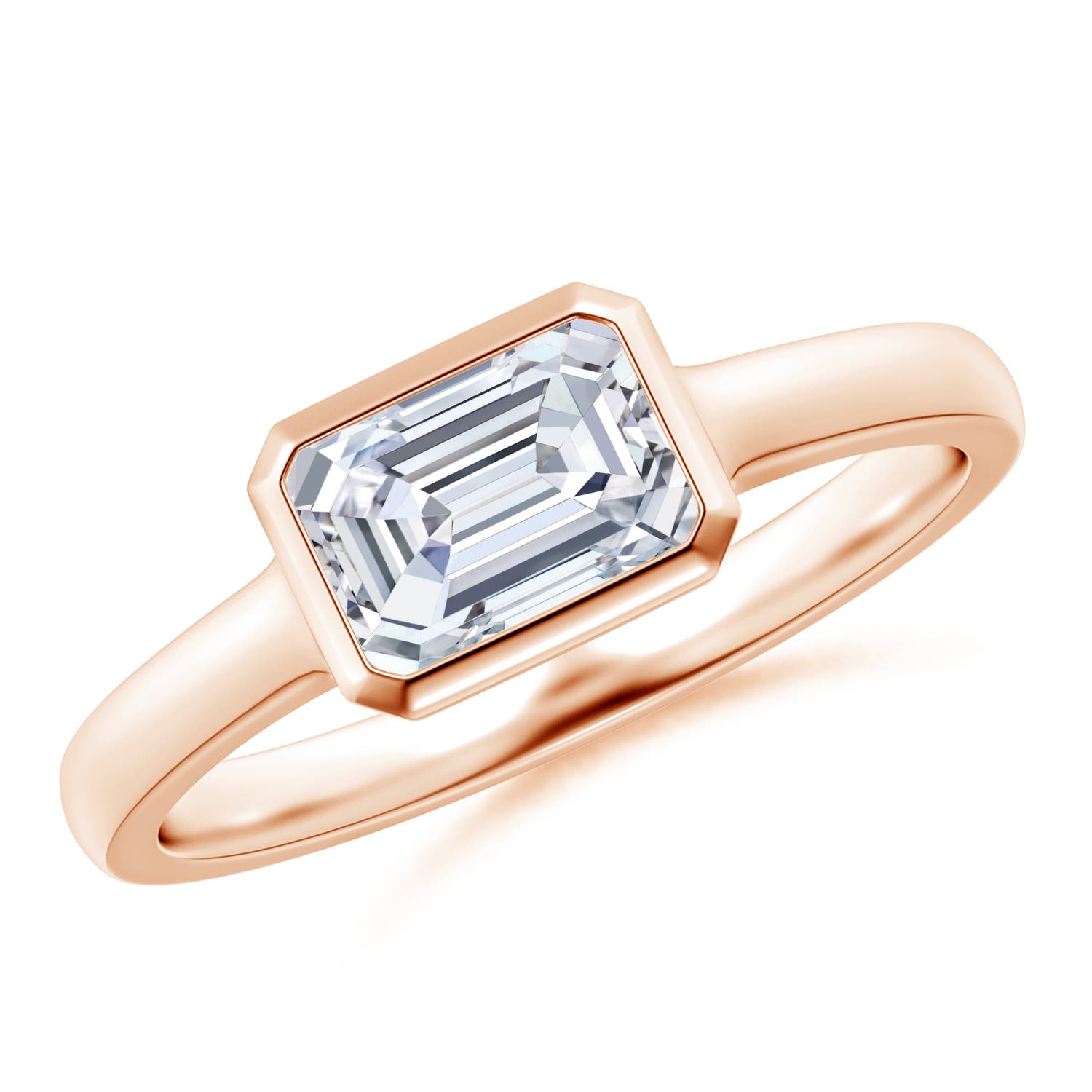 7x5mm FGVS Lab-Grown East-West Emerald-Cut Diamond Solitaire Ring in 18CT Rose Gold