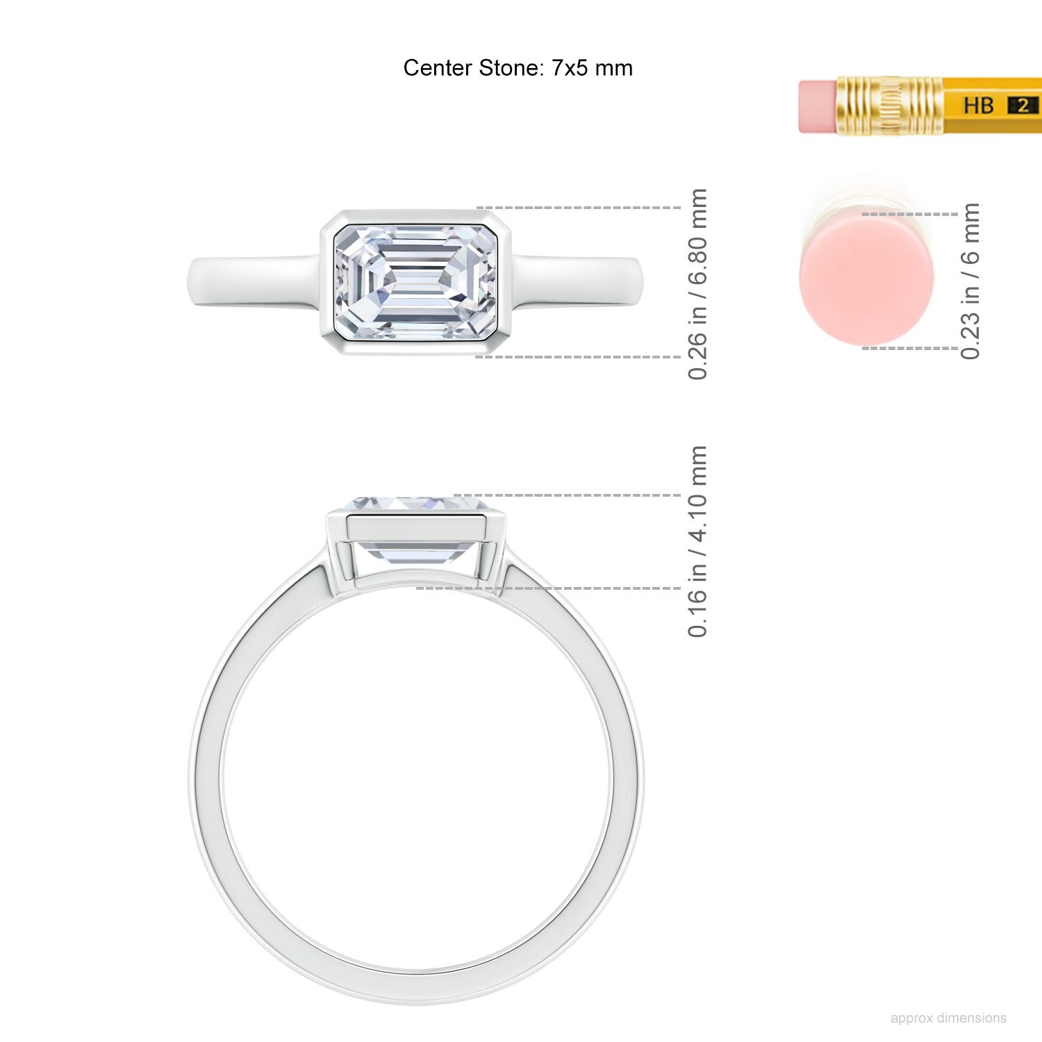 7x5mm FGVS Lab-Grown East-West Emerald-Cut Diamond Solitaire Ring in 18K White Gold - ruler