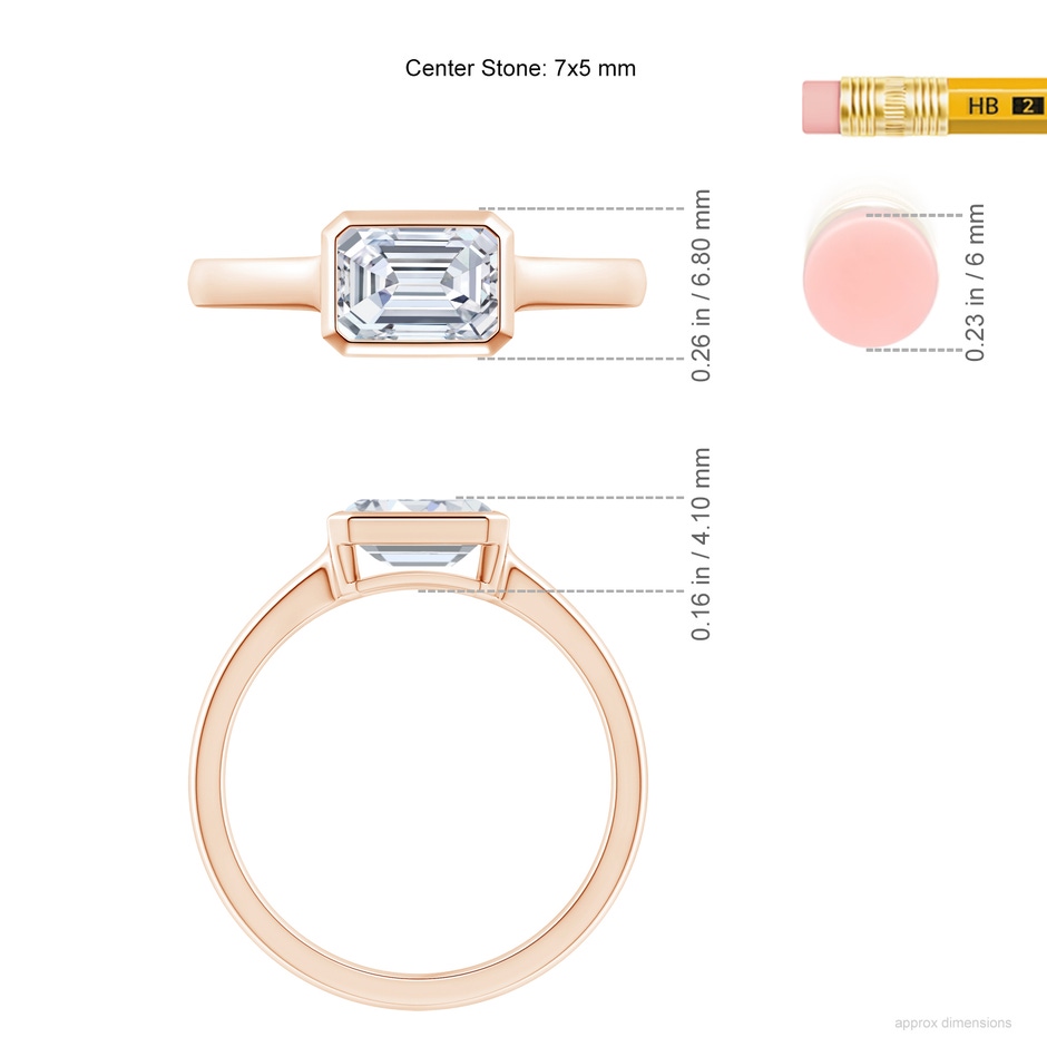 7x5mm FGVS Lab-Grown East-West Emerald-Cut Diamond Solitaire Ring in Rose Gold ruler