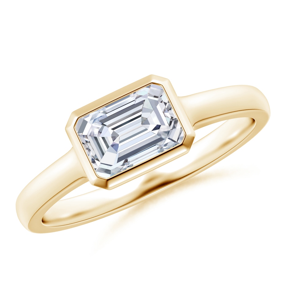 7x5mm FGVS Lab-Grown East-West Emerald-Cut Diamond Solitaire Ring in Yellow Gold 