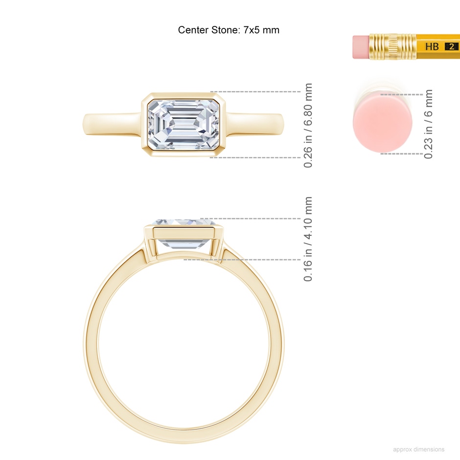 7x5mm FGVS Lab-Grown East-West Emerald-Cut Diamond Solitaire Ring in Yellow Gold ruler