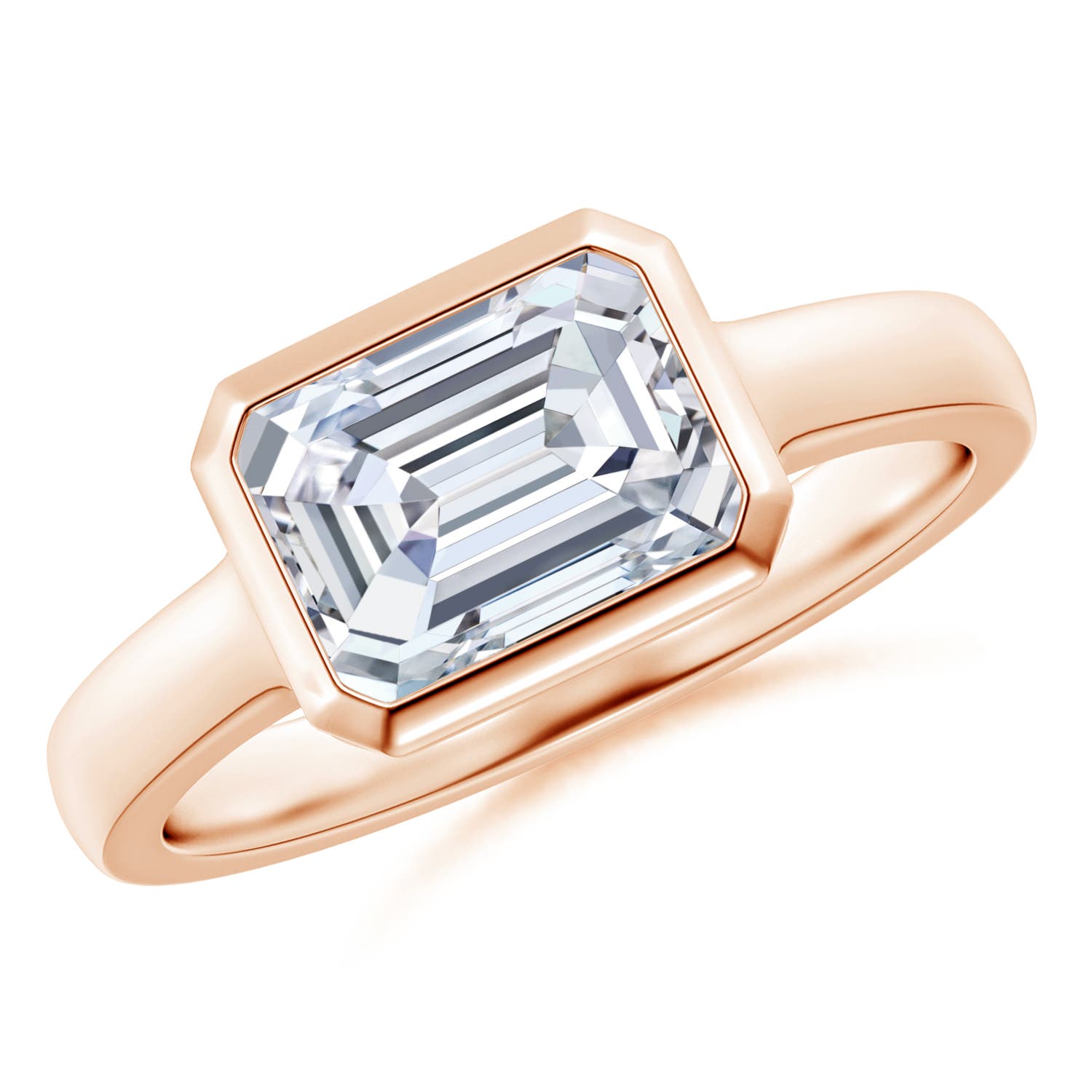 8.5x6.5mm FGVS Lab-Grown East-West Emerald-Cut Diamond Solitaire Ring in 18CT Rose Gold