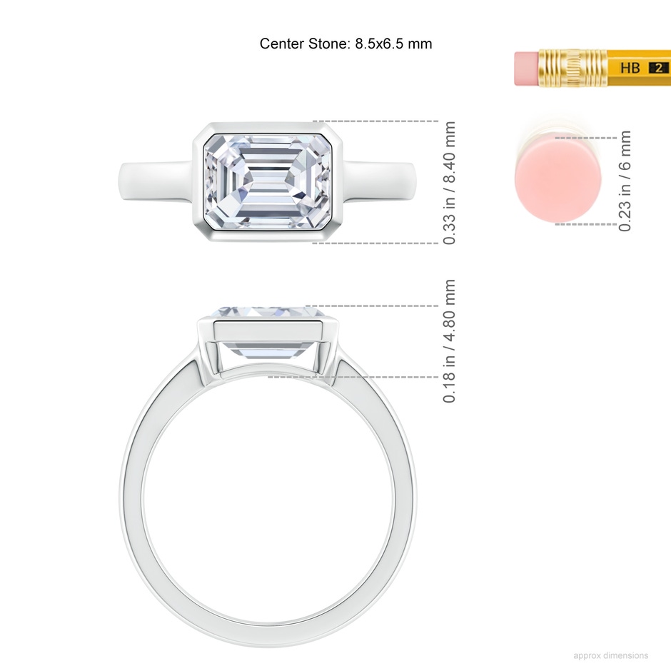 8.5x6.5mm FGVS Lab-Grown East-West Emerald-Cut Diamond Solitaire Ring in White Gold ruler