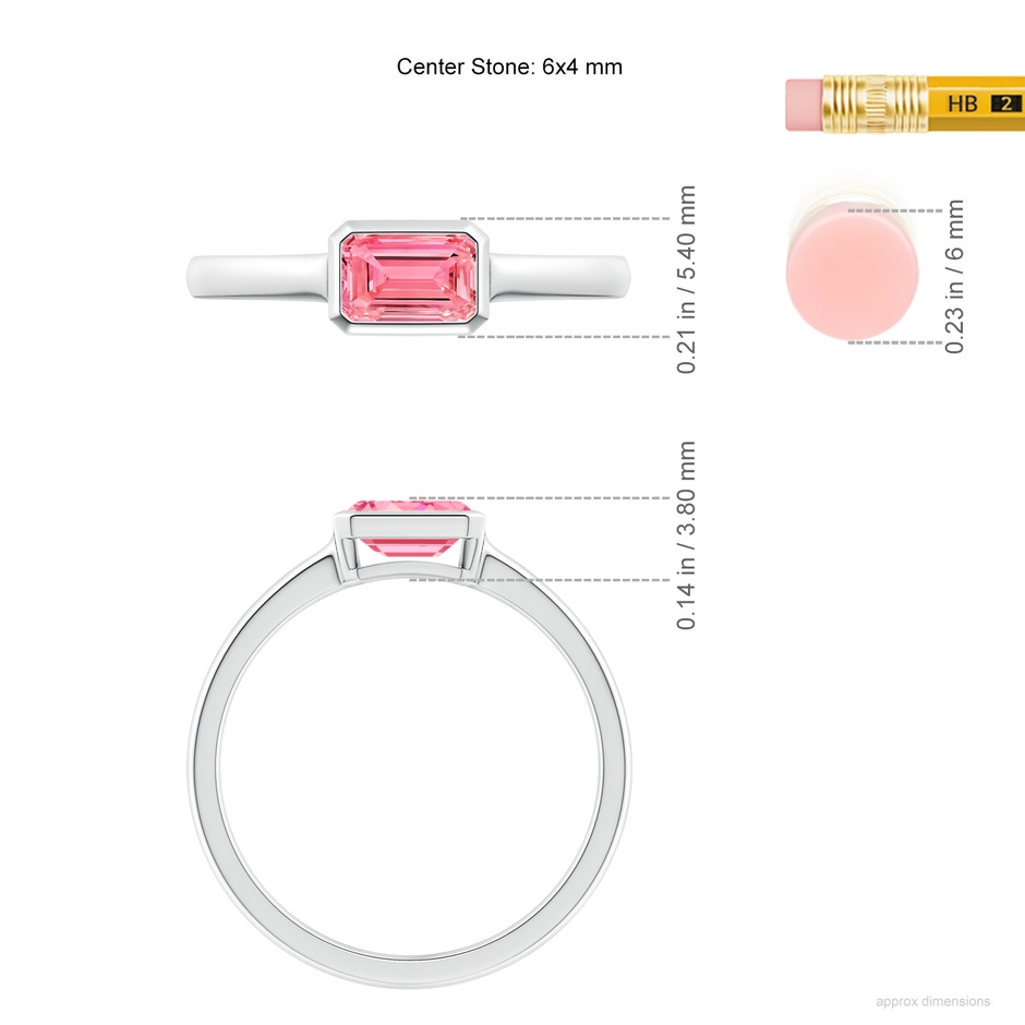 6x4mm Labgrown East-West Emerald-Cut Lab-Grown Fancy Intense Pink Diamond Solitaire Ring in Bezel Setting in P950 Platinum ruler