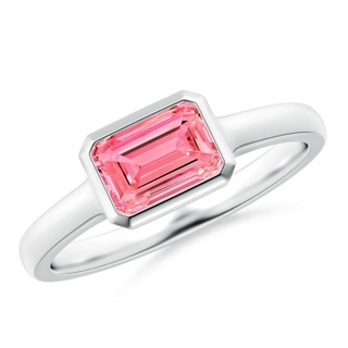 7x5mm Labgrown East-West Emerald-Cut Lab-Grown Fancy Intense Pink Diamond Solitaire Ring in Bezel Setting in P950 Platinum