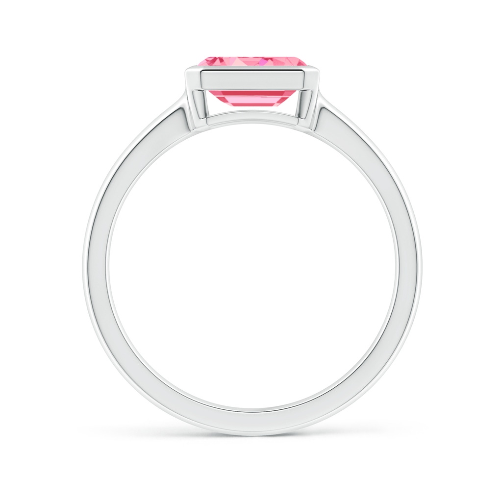 7x5mm Labgrown East-West Emerald-Cut Lab-Grown Fancy Intense Pink Diamond Solitaire Ring in Bezel Setting in White Gold - side 199