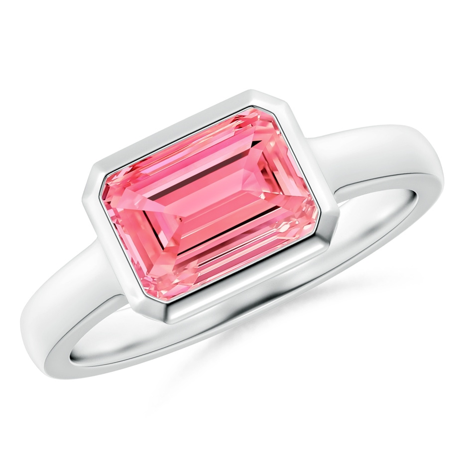 8.5x6.5mm Labgrown East-West Emerald-Cut Lab-Grown Fancy Intense Pink Diamond Solitaire Ring in Bezel Setting in White Gold 