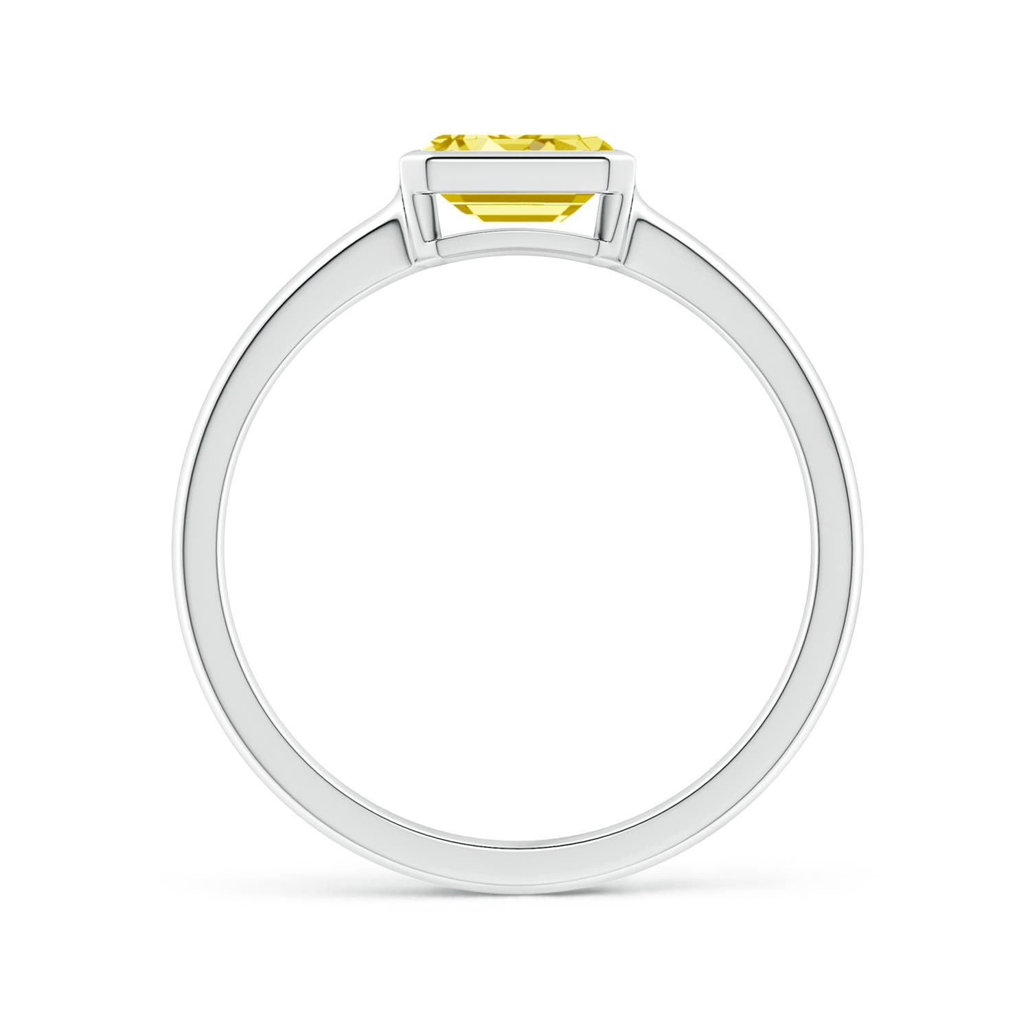 6x4mm Labgrown East-West Emerald-Cut Lab-Grown Fancy Intense Yellow Diamond Solitaire Ring in Bezel Setting in P950 Platinum