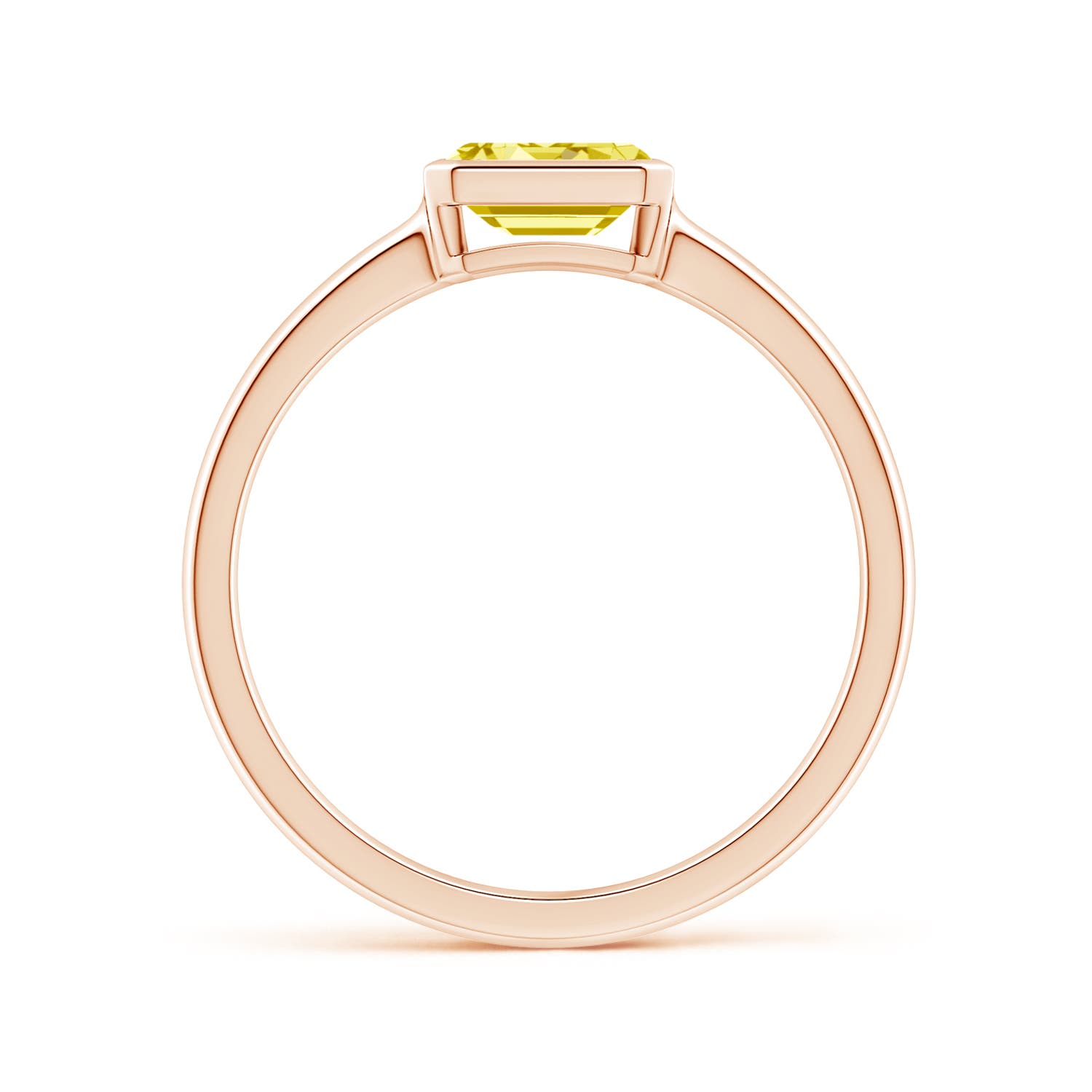 6x4mm Labgrown East-West Emerald-Cut Lab-Grown Fancy Intense Yellow Diamond Solitaire Ring in Bezel Setting in Rose Gold