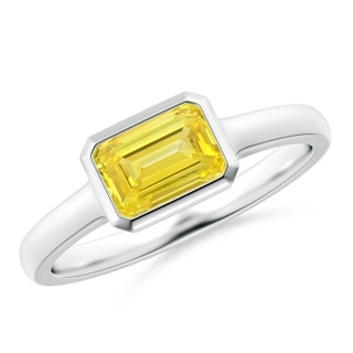 7x5mm Labgrown East-West Emerald-Cut Lab-Grown Fancy Intense Yellow Diamond Solitaire Ring in Bezel Setting in P950 Platinum