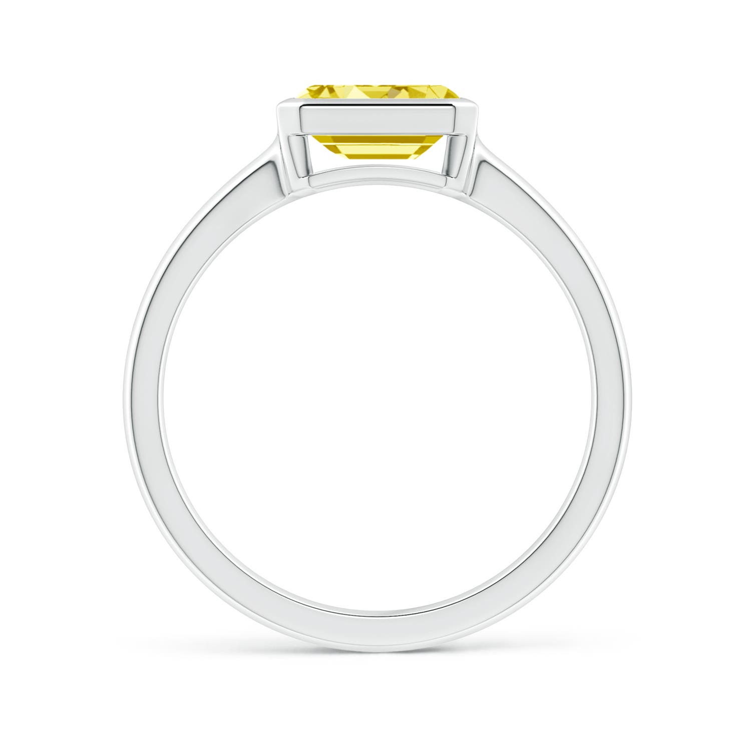 7x5mm Labgrown East-West Emerald-Cut Lab-Grown Fancy Intense Yellow Diamond Solitaire Ring in Bezel Setting in White Gold - side 2
