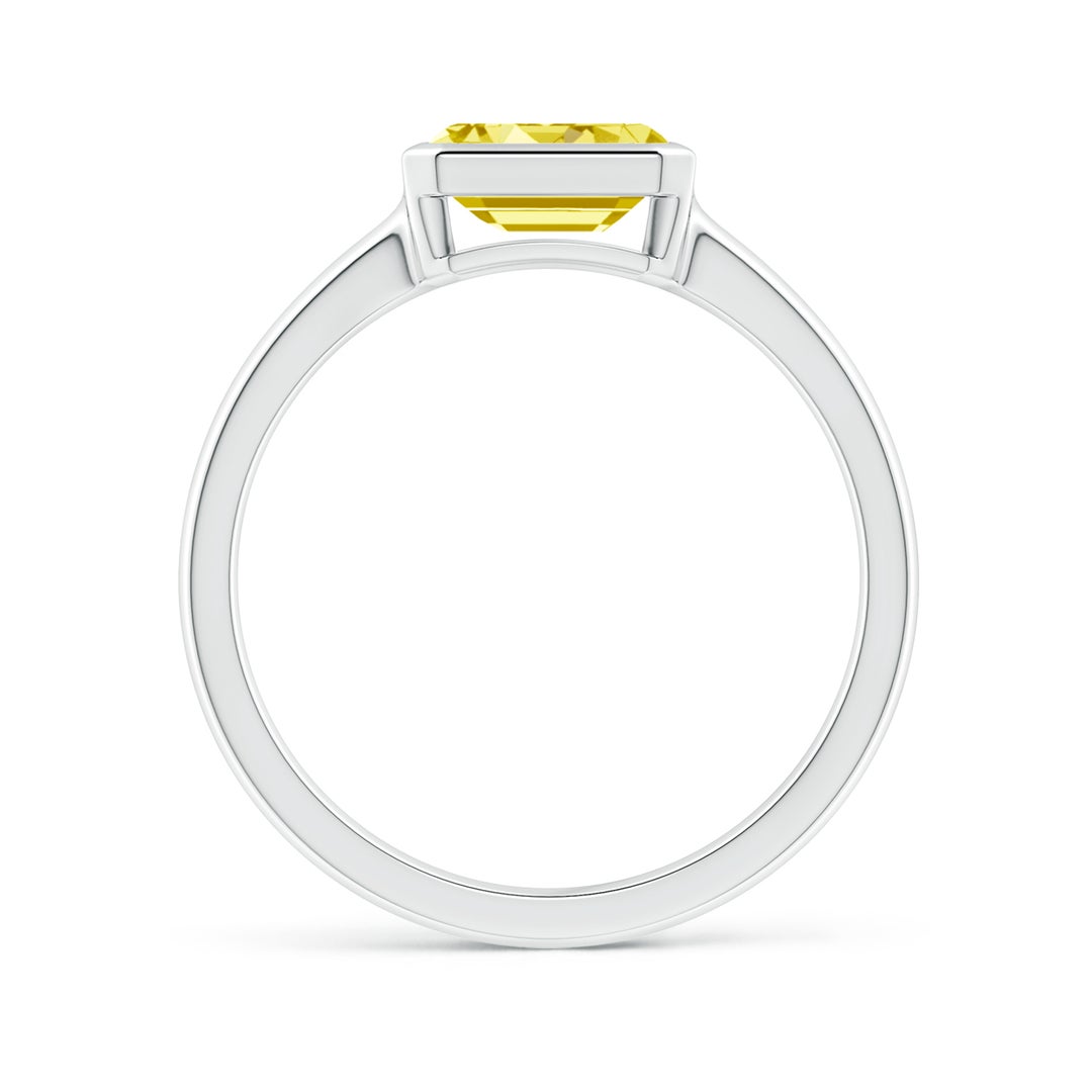 7x5mm Labgrown East-West Emerald-Cut Lab-Grown Fancy Intense Yellow Diamond Solitaire Ring in Bezel Setting in White Gold - side 2