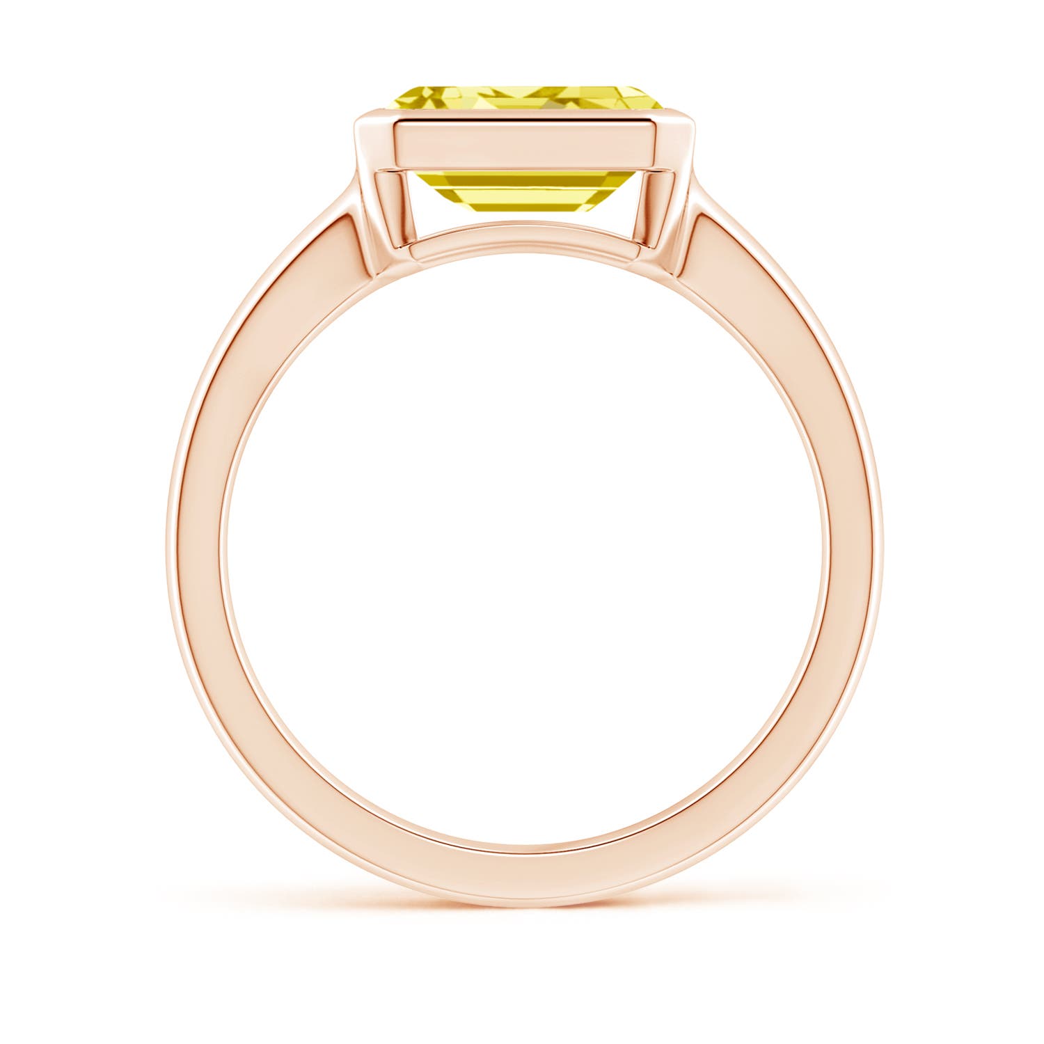 8.5x6.5mm Labgrown East-West Emerald-Cut Lab-Grown Fancy Intense Yellow Diamond Solitaire Ring in Bezel Setting in 18K Rose Gold