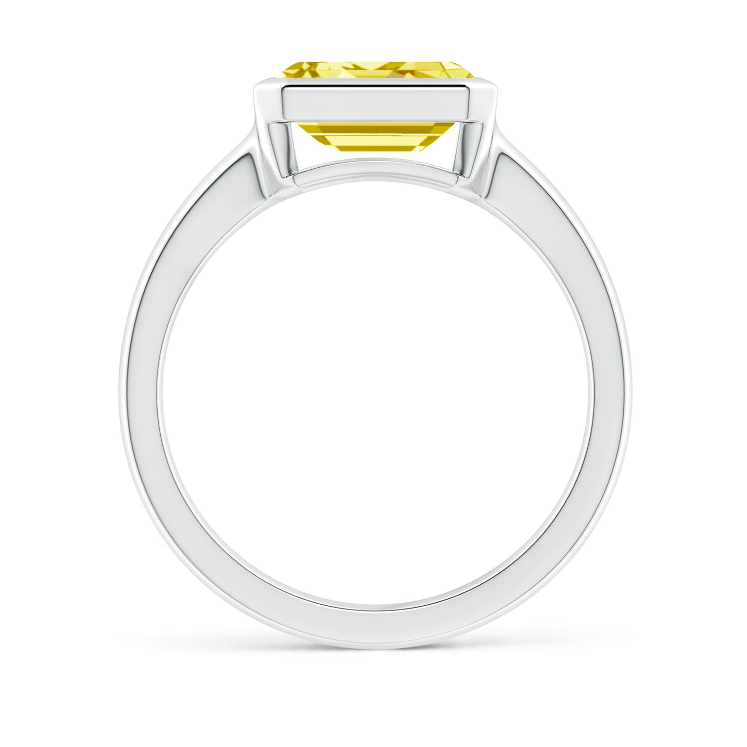 8.5x6.5mm Labgrown East-West Emerald-Cut Lab-Grown Fancy Intense Yellow Diamond Solitaire Ring in Bezel Setting in P950 Platinum