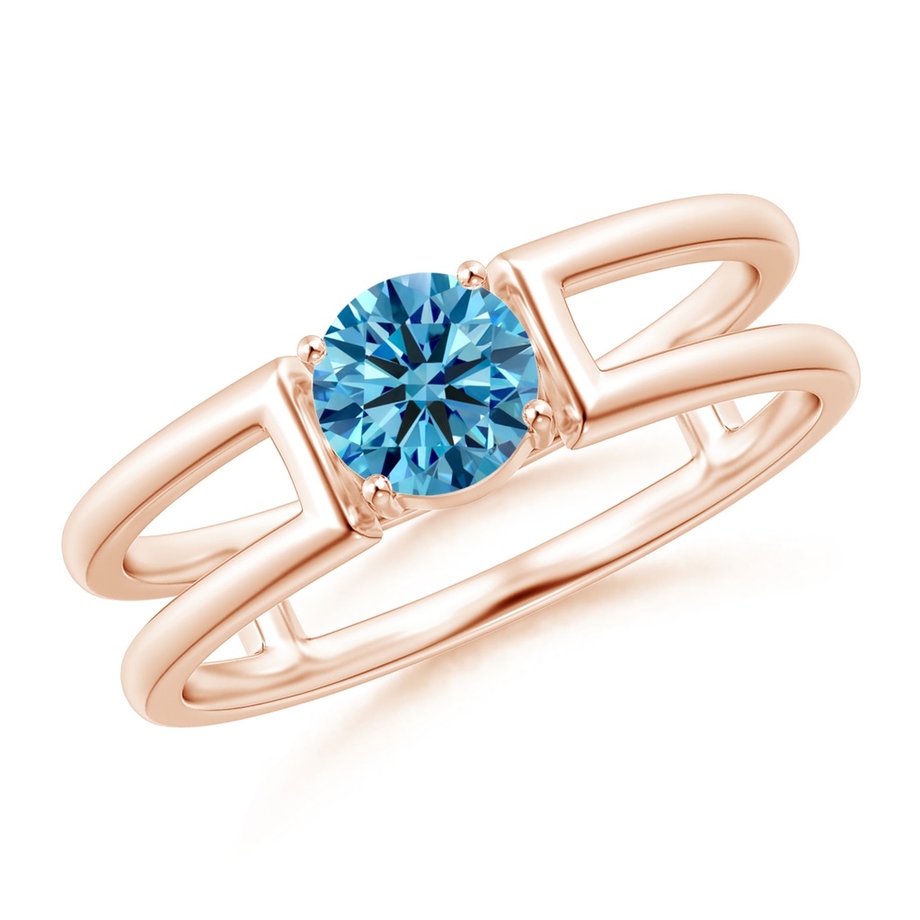 5mm Labgrown Lab-Grown Fancy Intense Blue Diamond Solitaire Parallel Split Shank Ring in Rose Gold