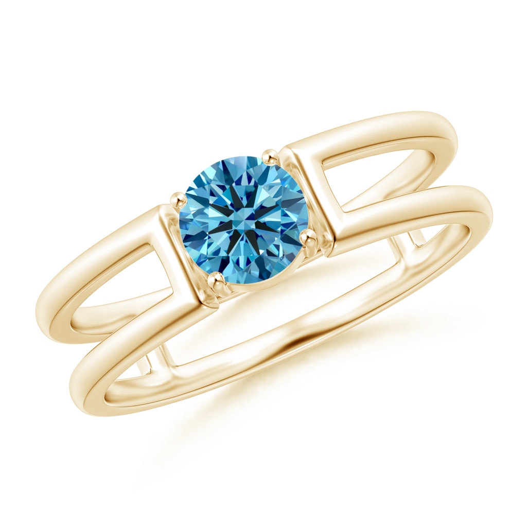 5mm Labgrown Lab-Grown Fancy Intense Blue Diamond Solitaire Parallel Split Shank Ring in Yellow Gold