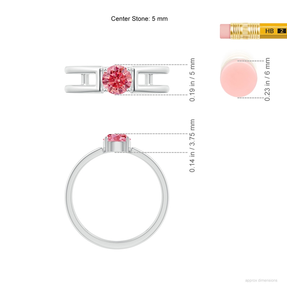 5mm Labgrown Lab-Grown Fancy Intense Pink Diamond Solitaire Parallel Split Shank Ring in White Gold ruler