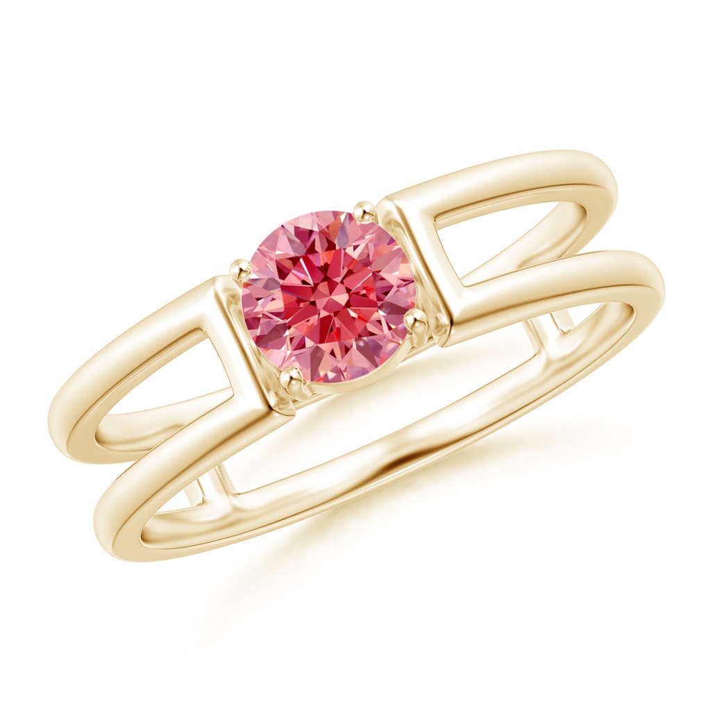 5mm Labgrown Lab-Grown Fancy Intense Pink Diamond Solitaire Parallel Split Shank Ring in Yellow Gold