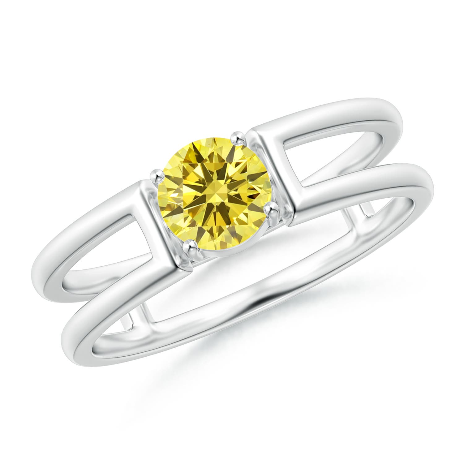 5mm Labgrown Lab-Grown Fancy Intense Yellow Diamond Solitaire Parallel Split Shank Ring in 18CT White Gold