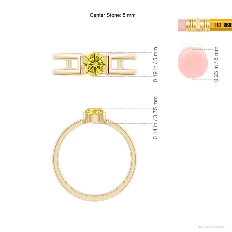 5mm Labgrown Lab-Grown Fancy Intense Yellow Diamond Solitaire Parallel Split Shank Ring in Yellow Gold ruler