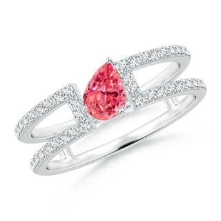 6x4mm Labgrown Tilted Pear Lab-Grown Fancy Intense Pink Diamond Parallel Split Shank Ring in P950 Platinum