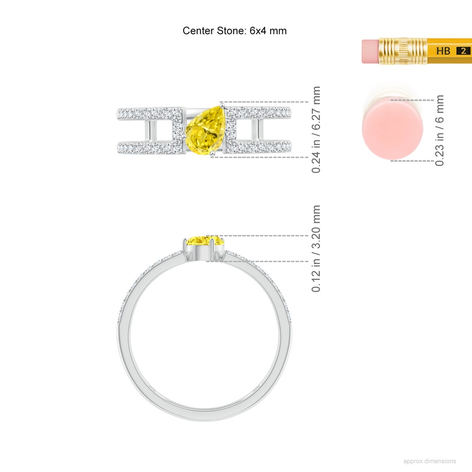 6x4mm Labgrown Tilted Pear Lab-Grown Fancy Intense Yellow Diamond Parallel Split Shank Ring in 18K White Gold ruler
