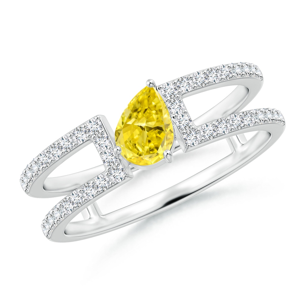 6x4mm Labgrown Tilted Pear Lab-Grown Fancy Intense Yellow Diamond Parallel Split Shank Ring in White Gold