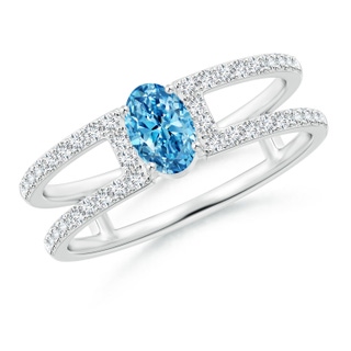 6x4mm Labgrown Oval Lab-Grown Fancy Intense Blue Diamond Parallel Split Shank Ring with Accents in P950 Platinum