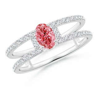 6x4mm Labgrown Oval Lab-Grown Fancy Intense Pink Diamond Parallel Split Shank Ring with Accents in P950 Platinum