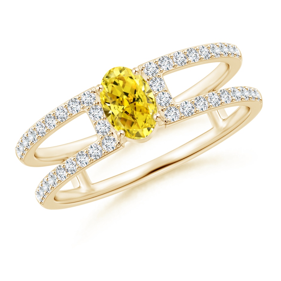 6x4mm Labgrown Oval Lab-Grown Fancy Intense Yellow Diamond Parallel Split Shank Ring with Accents in 18K Yellow Gold 
