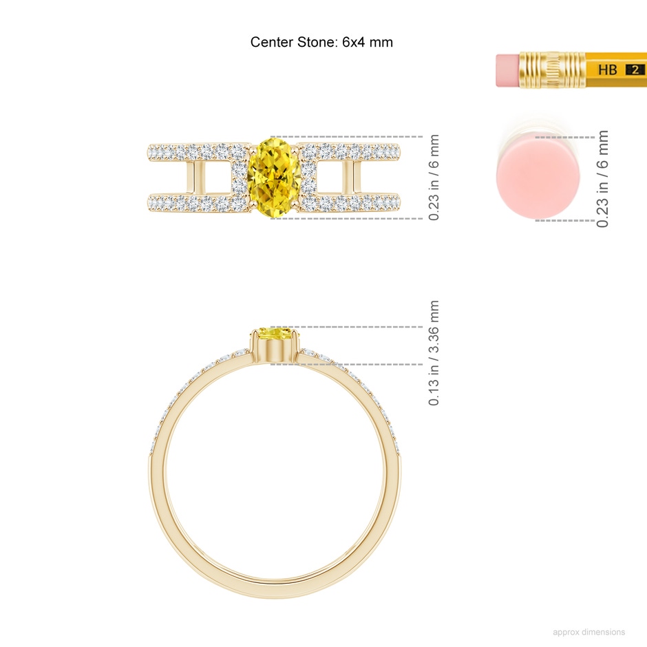 6x4mm Labgrown Oval Lab-Grown Fancy Intense Yellow Diamond Parallel Split Shank Ring with Accents in 18K Yellow Gold ruler