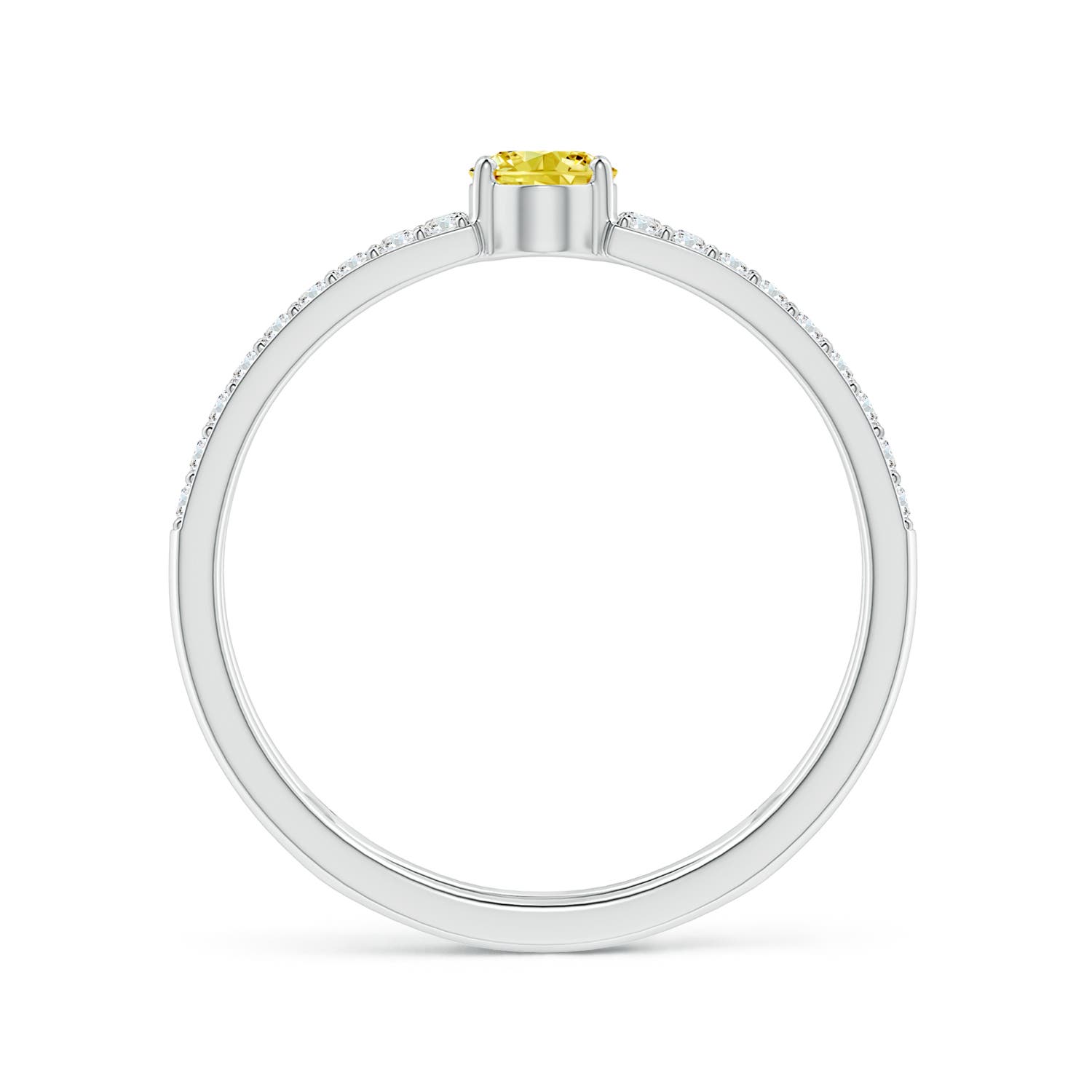 6x4mm Labgrown Oval Lab-Grown Fancy Intense Yellow Diamond Parallel Split Shank Ring with Accents in White Gold - side 2