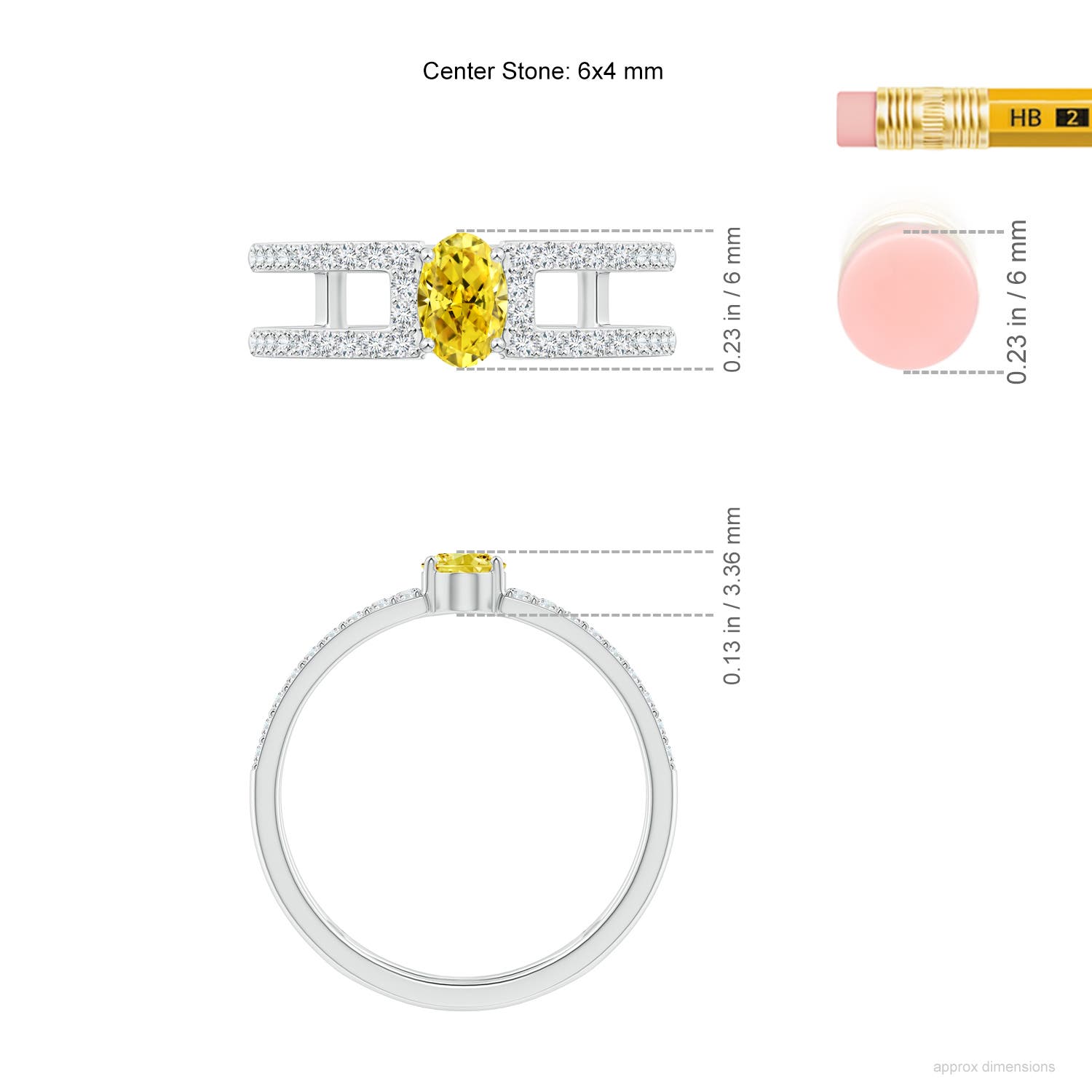 6x4mm Labgrown Oval Lab-Grown Fancy Intense Yellow Diamond Parallel Split Shank Ring with Accents in White Gold - ruler