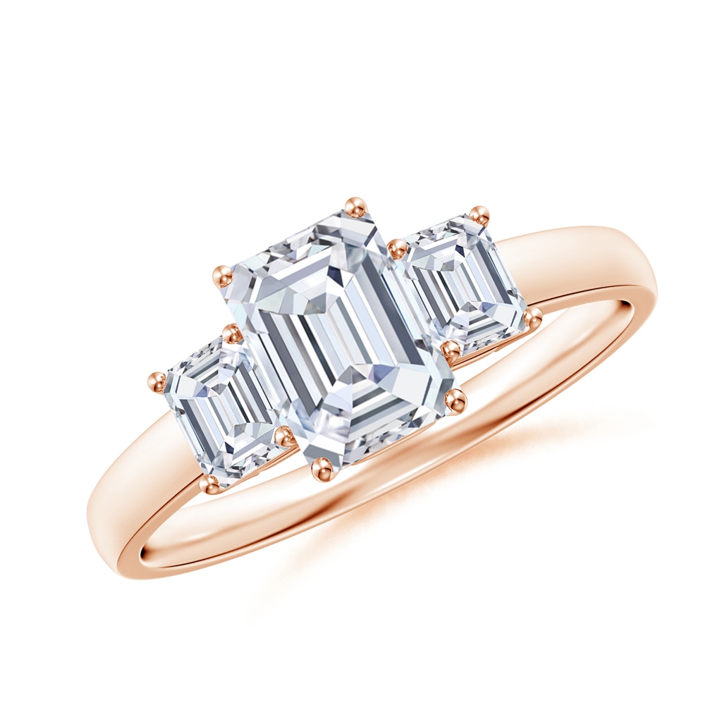 7x5mm FGVS Lab-Grown Emerald-Cut Diamond Three Stone Ring in Rose Gold