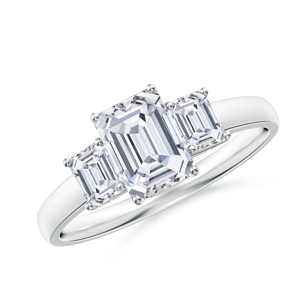 7x5mm FGVS Lab-Grown Emerald-Cut Diamond Three Stone Ring in White Gold