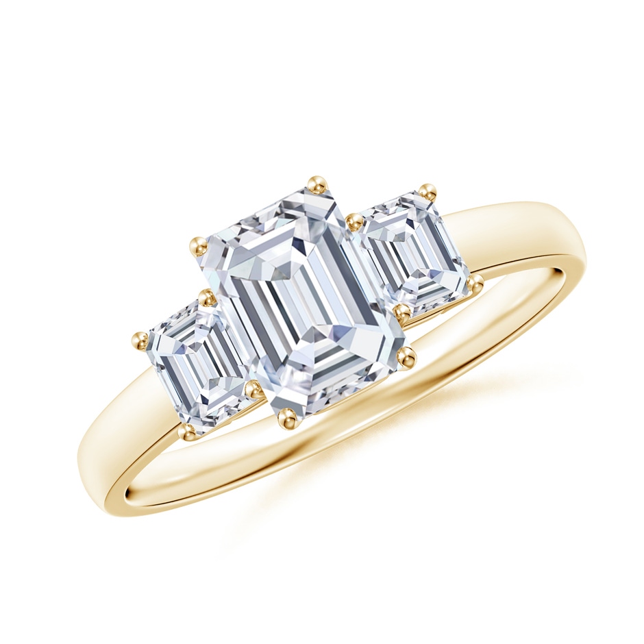 7x5mm FGVS Lab-Grown Emerald-Cut Diamond Three Stone Ring in Yellow Gold 