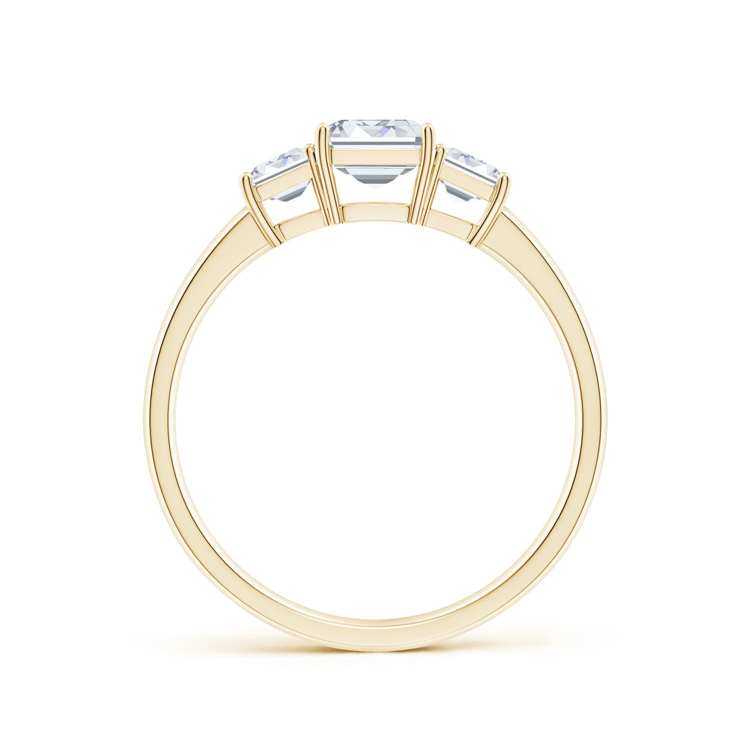 7x5mm FGVS Lab-Grown Emerald-Cut Diamond Three Stone Ring in Yellow Gold