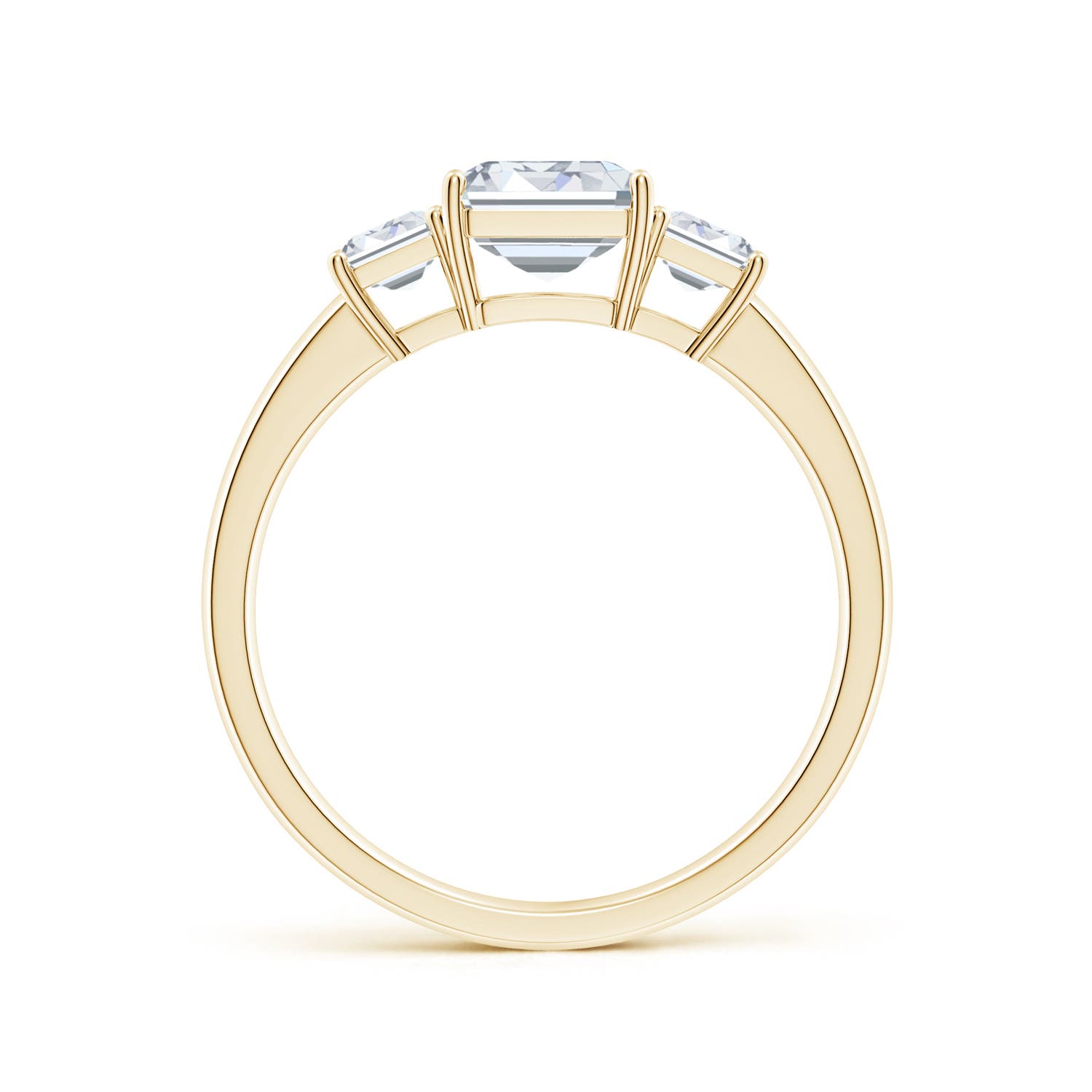 8x6mm FGVS Lab-Grown Emerald-Cut Diamond Three Stone Ring in Yellow Gold