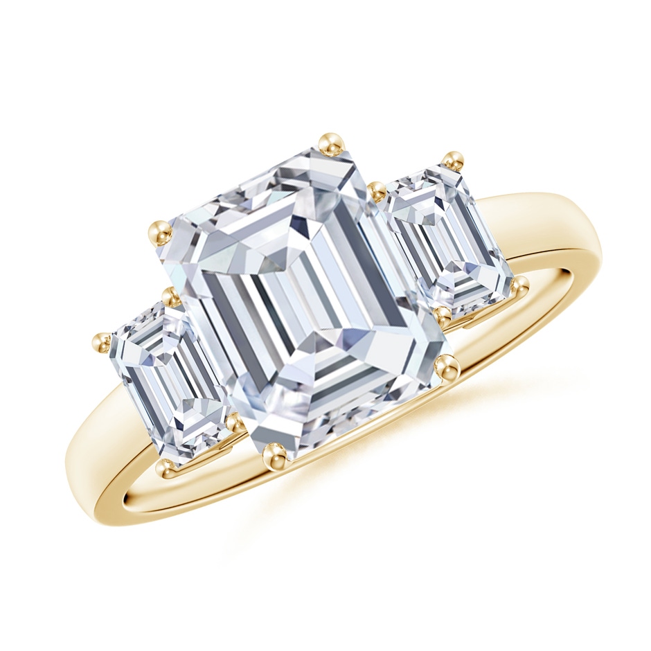 9x7mm FGVS Lab-Grown Emerald-Cut Diamond Three Stone Ring in Yellow Gold 