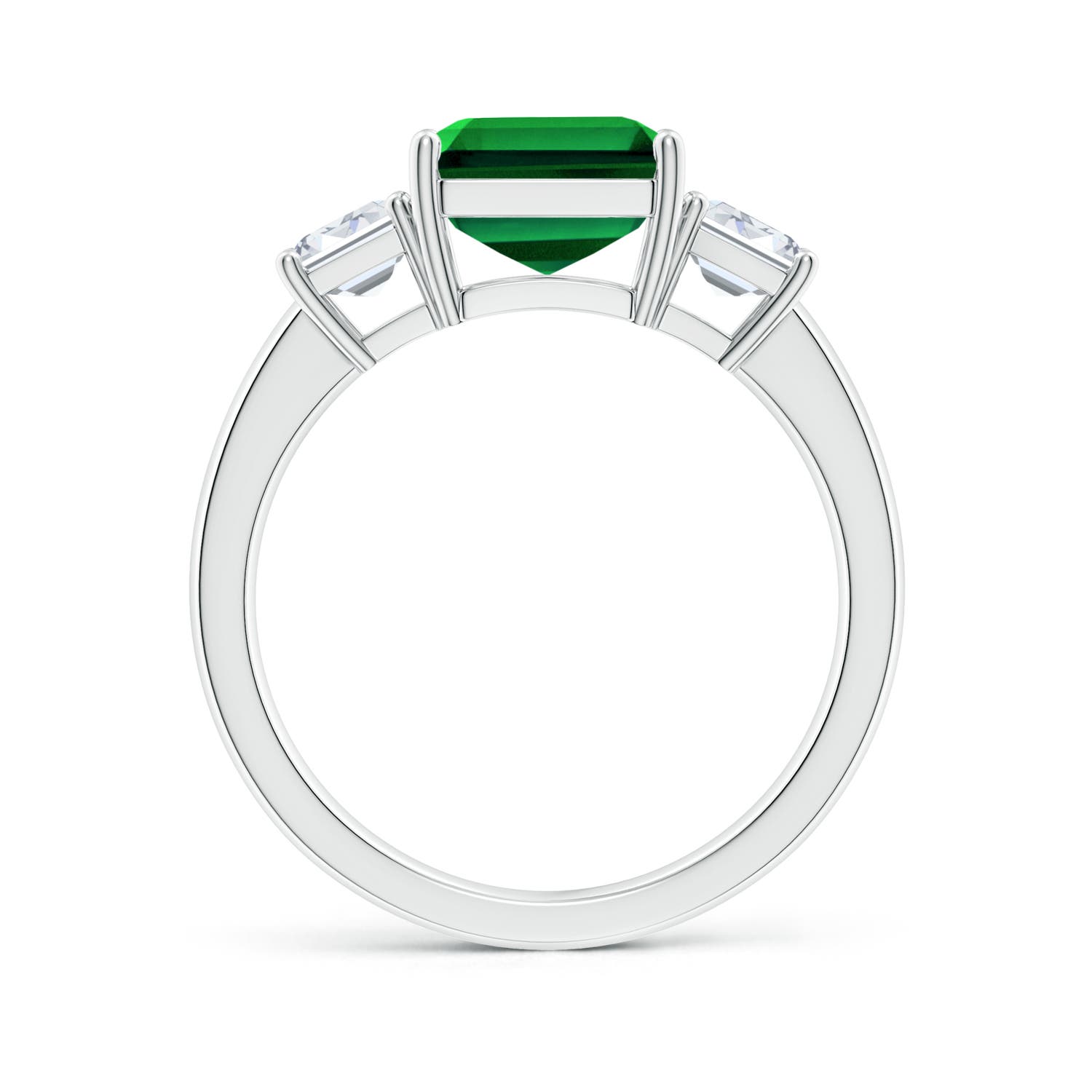 10x8mm Labgrown Lab-Grown Emerald-Cut Emerald and Lab Diamond Three Stone Ring in P950 Platinum