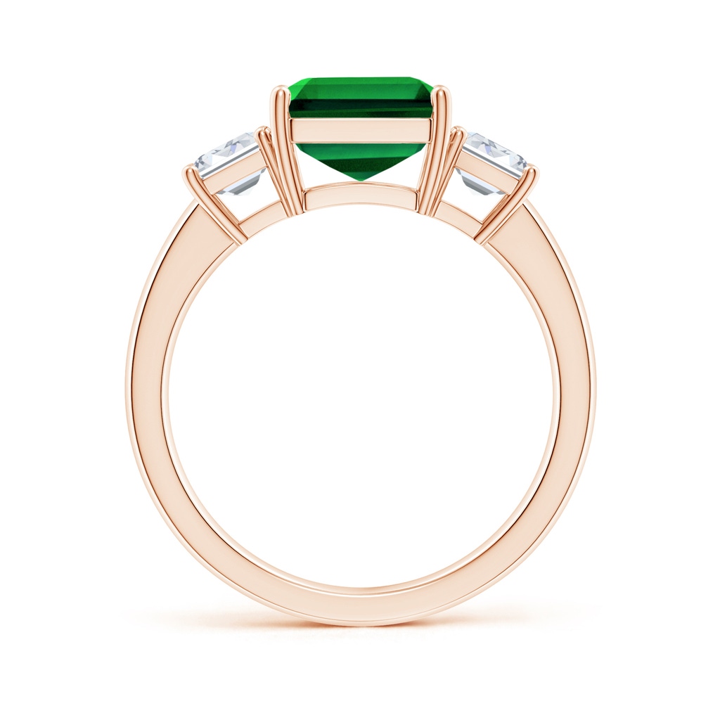 10x8mm Labgrown Lab-Grown Emerald-Cut Emerald and Lab Diamond Three Stone Ring in Rose Gold - side 199