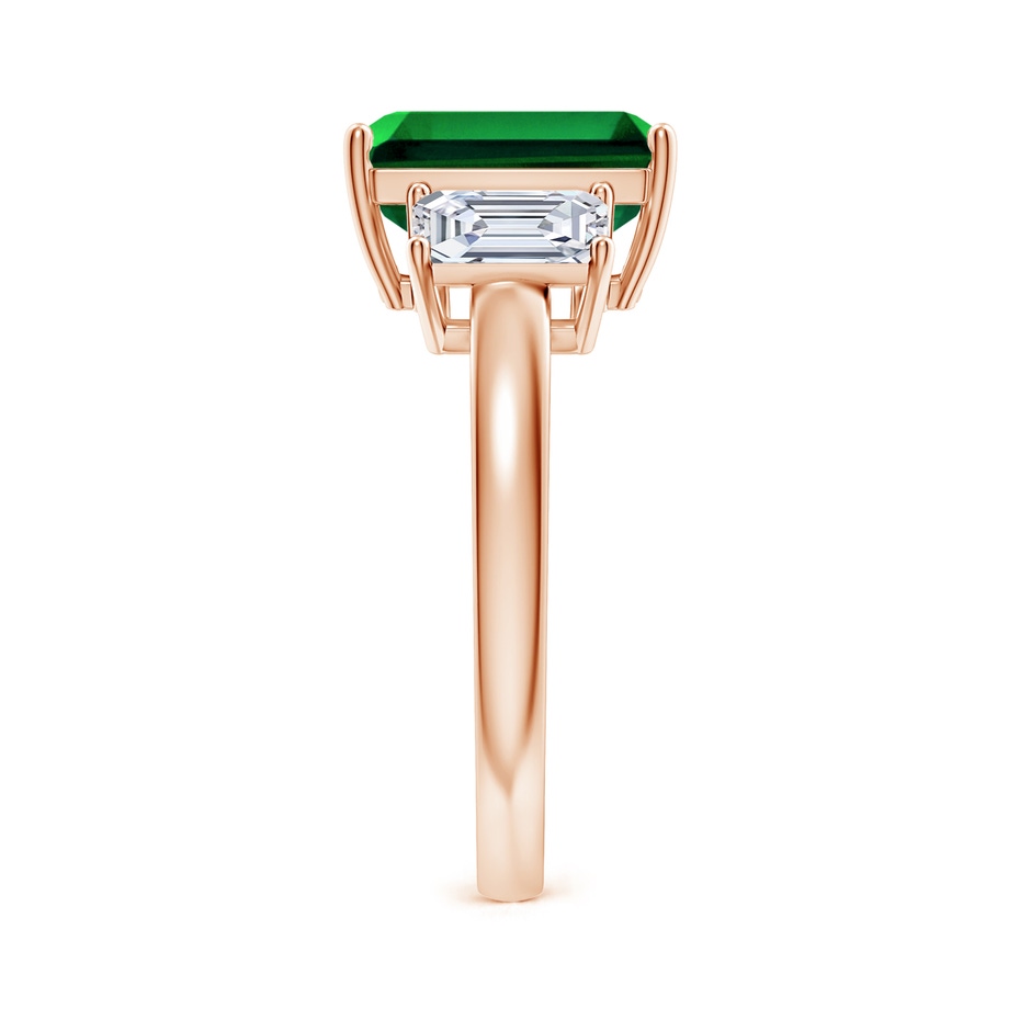 10x8mm Labgrown Lab-Grown Emerald-Cut Emerald and Lab Diamond Three Stone Ring in Rose Gold side 299