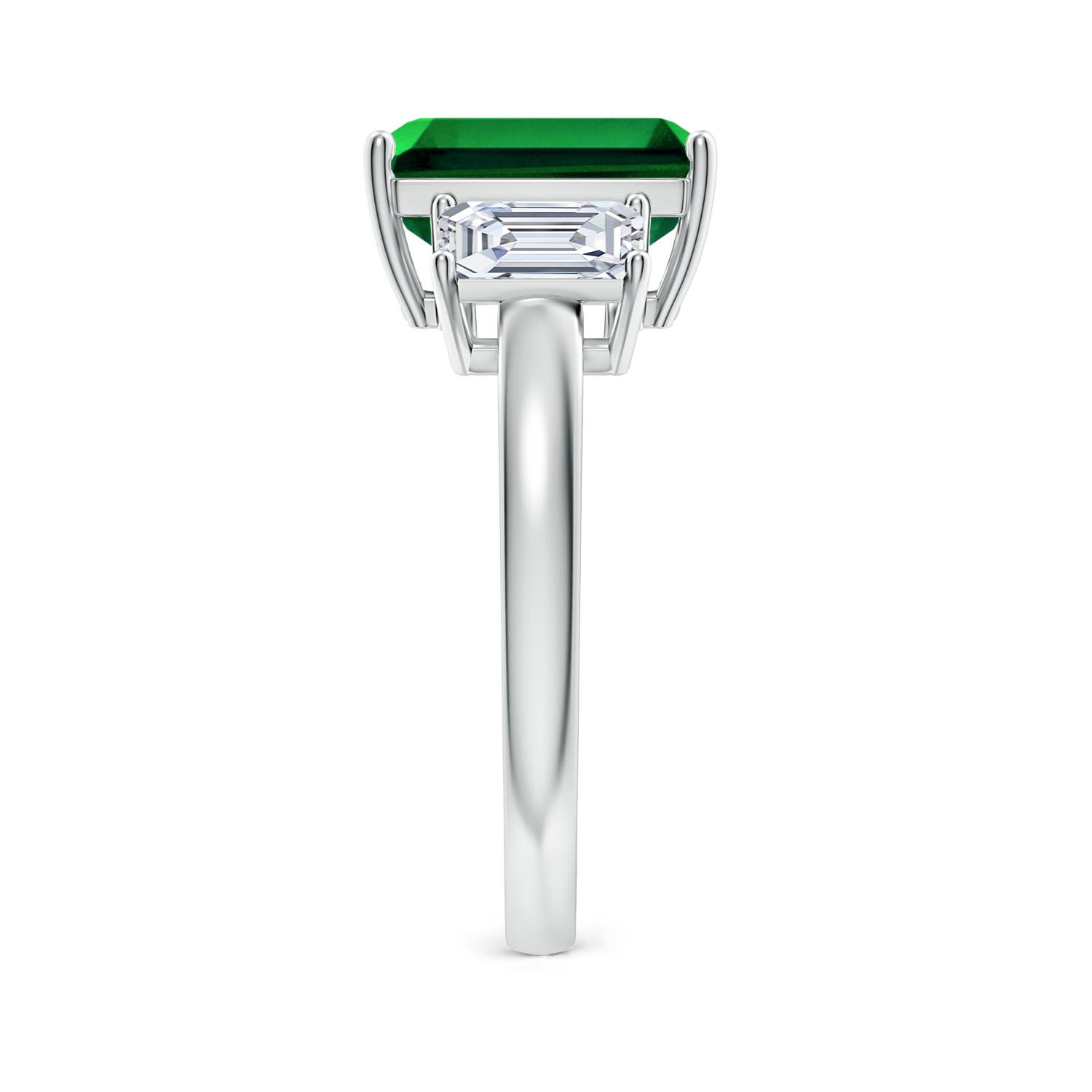 10x8mm Labgrown Lab-Grown Emerald-Cut Emerald and Lab Diamond Three Stone Ring in White Gold - side 4