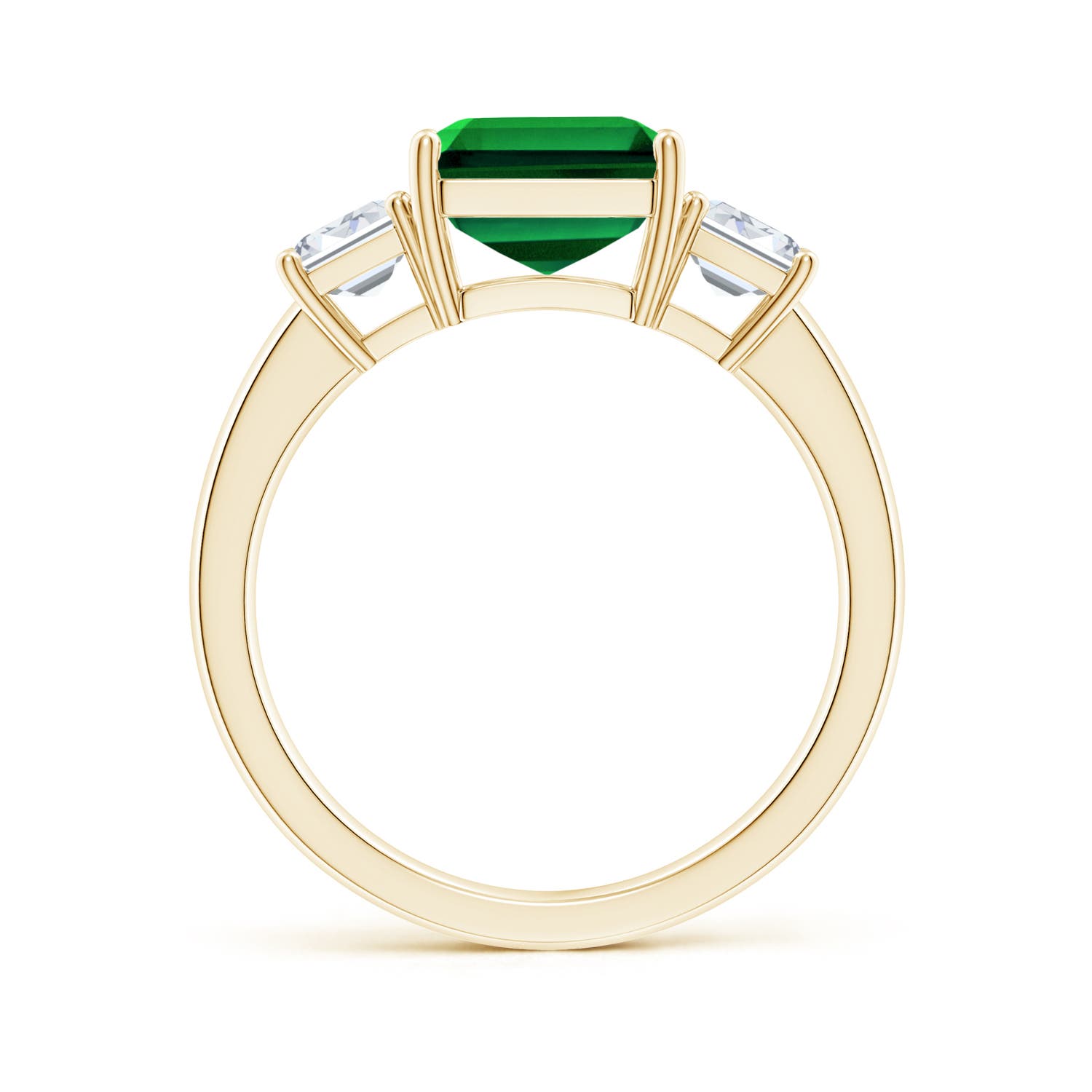 10x8mm Labgrown Lab-Grown Emerald-Cut Emerald and Lab Diamond Three Stone Ring in Yellow Gold